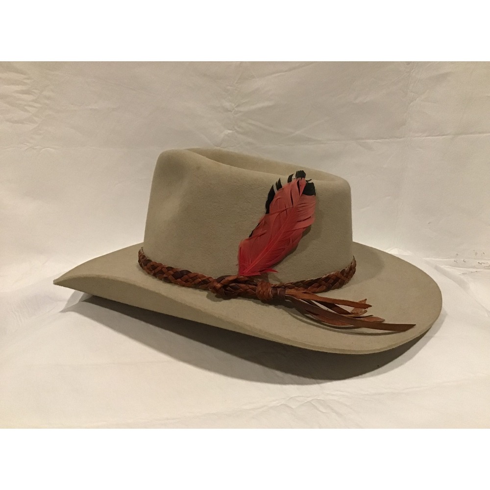 Drover International Perth Australia Fur Felt Cowboy Hat Tan Beige Braided Band
